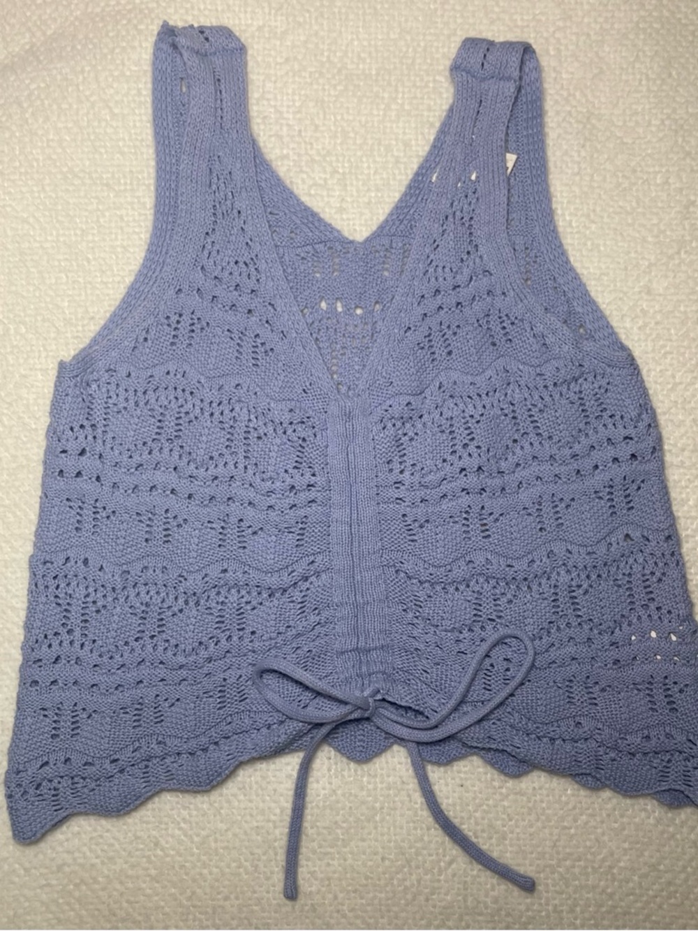 Vintage Jessica Simpson Light Lavender Crochet Knit Tank Top with Drawstring